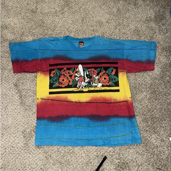 Vintage Disney Tie Dye Mickey Unlimited Goofy Donald Surfboard T-Shirt Size XL - Picture 1 of 6